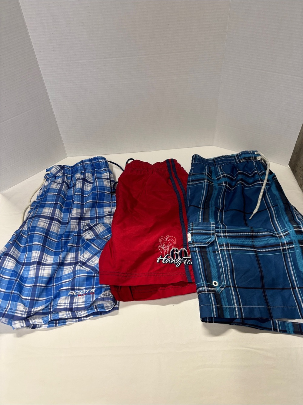 Roots Blue and White Plaid Swim Shorts